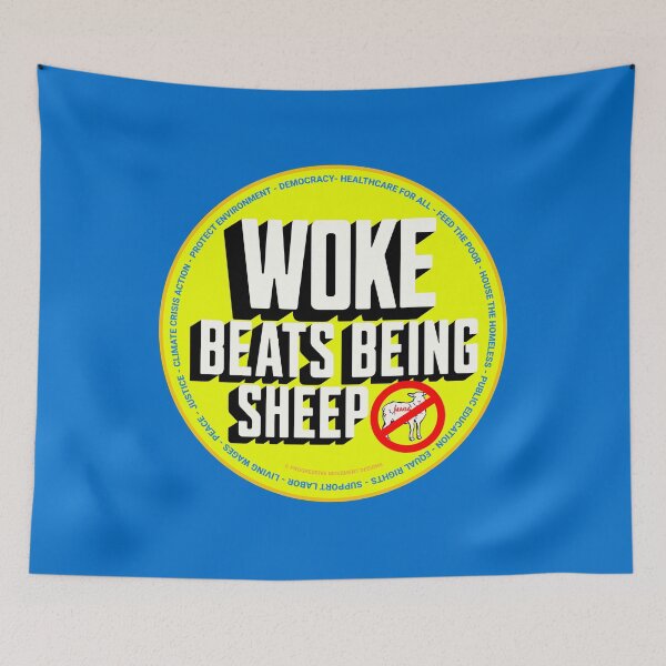 Item preview, PMD00705 Progressive Movement Designs Woke Beats Being Sheep design shows you are woke support progressive policy goals for progressive Democrats Independents and Bernie Sanders supporters designed and sold by ProgressiveLeft.
