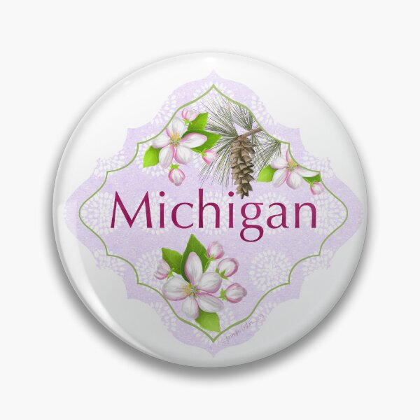 Item preview, Michigan State Pride| Michigan State Flower Apple Blossom Eastern White Pine | US State Collection State Icon Illustration  designed and sold by JourneyHomeMade.