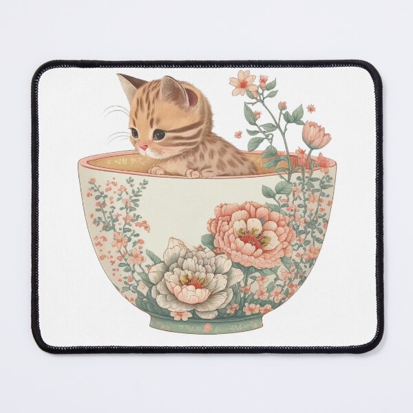 Item preview, Kitten in Floral Cup designed and sold by ImaginePrintsHQ.