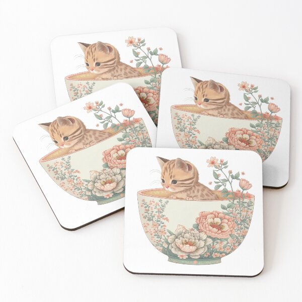 Item preview, Kitten in Floral Cup designed and sold by ImaginePrintsHQ.