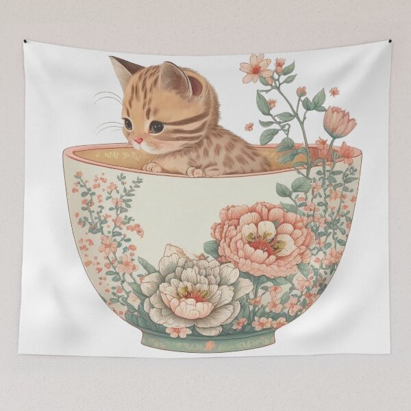 Item preview, Kitten in Floral Cup designed and sold by ImaginePrintsHQ.