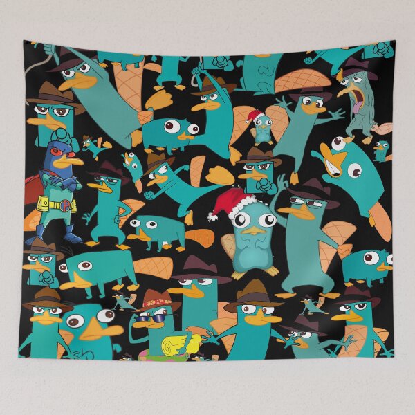 Item preview, Perry the Platypus Phineas and Ferb Collage Pattern Design - Black Background designed and sold by CollageHeaven.