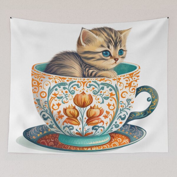 Item preview, Kitten in vintage Tea Cup designed and sold by ImaginePrintsHQ.