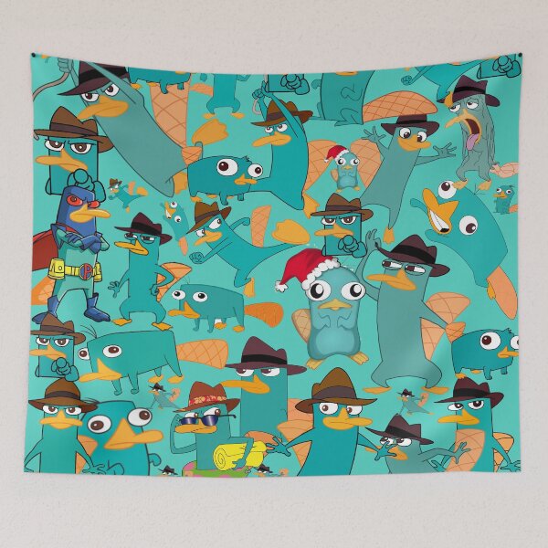 Item preview, Perry the Platypus Phineas and Ferb Collage Pattern Design - Aquamarine Background designed and sold by CollageHeaven.