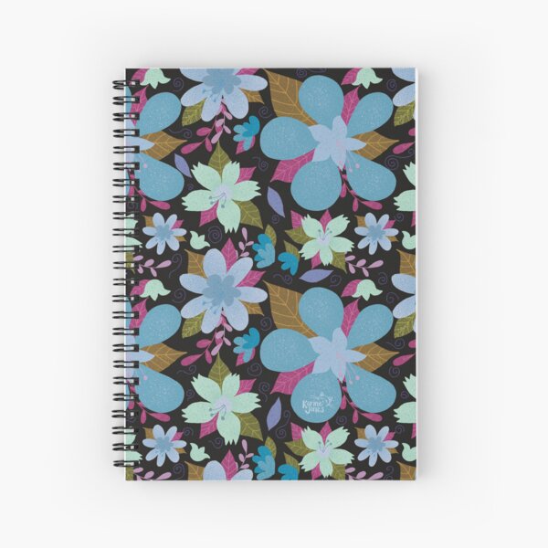 Blue and Mint Flower Pattern Spiral Notebook