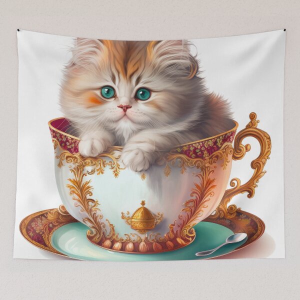 Item preview, Fluffy Kitten in Royal Tea Cup designed and sold by ImaginePrintsHQ.