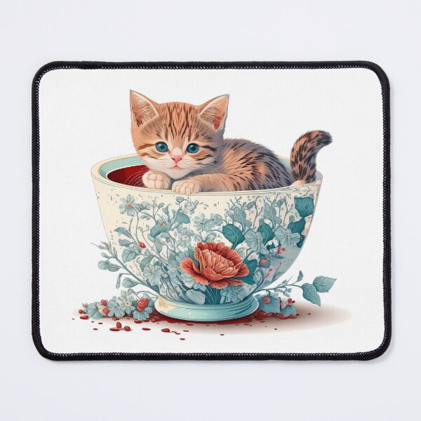 Item preview, Kitten in Floral Cup designed and sold by ImaginePrintsHQ.