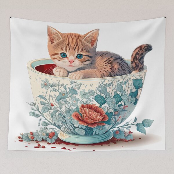 Item preview, Kitten in Floral Cup designed and sold by ImaginePrintsHQ.