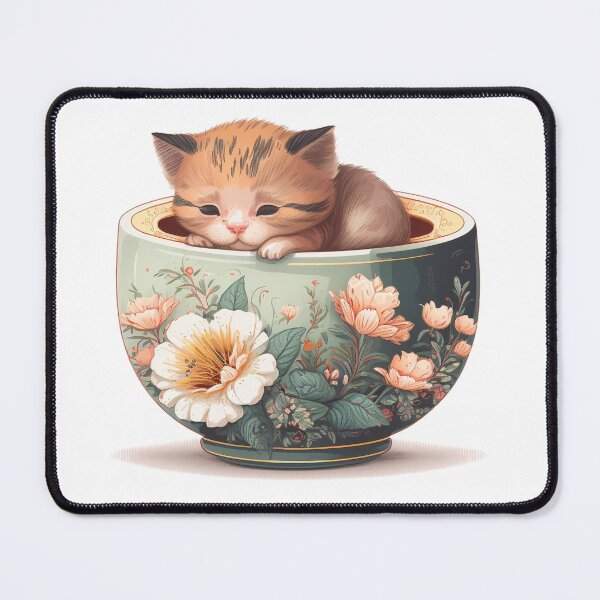 Item preview, Sleepy Kitten in Floral Cup designed and sold by ImaginePrintsHQ.