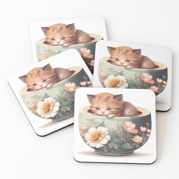 Item preview, Sleepy Kitten in Floral Cup designed and sold by ImaginePrintsHQ.