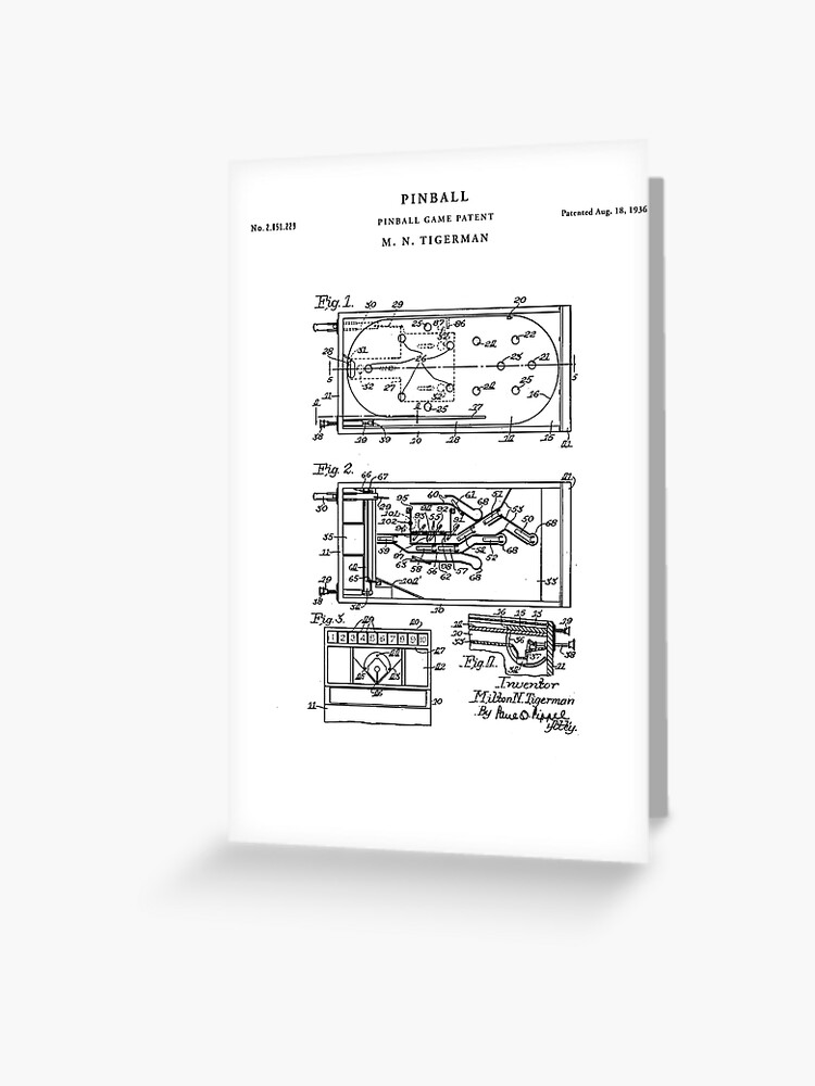 Carte De Vœux Plan De Dessin De Brevet De Flipper Par Vintago Redbubble