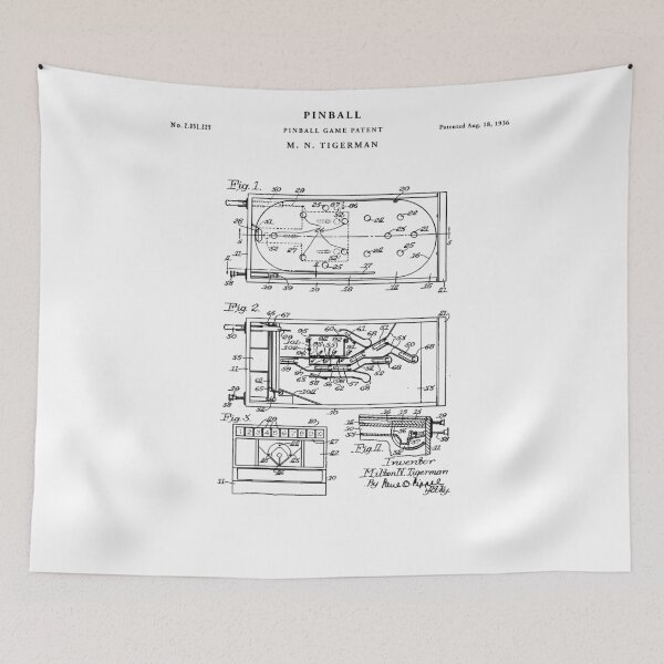 Item preview, Pinball Patent Drawing Blueprint designed and sold by Vintago.