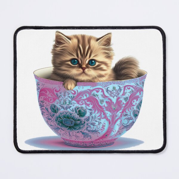 Item preview, Kitten in Purple Floral Cup designed and sold by ImaginePrintsHQ.