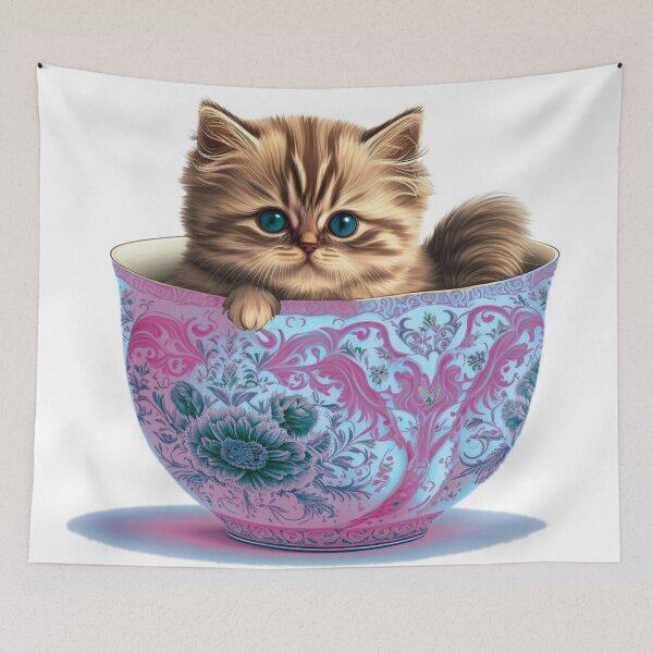 Item preview, Kitten in Purple Floral Cup designed and sold by ImaginePrintsHQ.