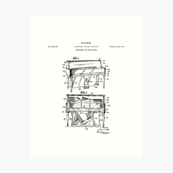 Item preview, Piano Patent Drawing Blueprint designed and sold by Vintago.