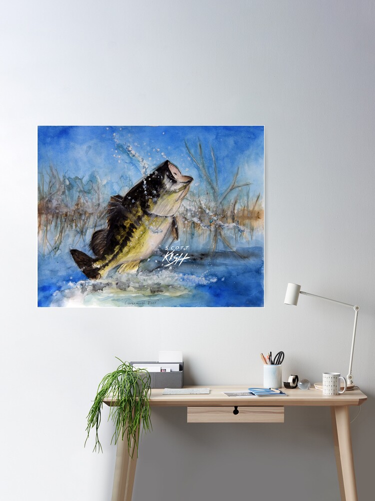 Largemouth Bass Fish Minimalist Watercolor Art Canvas Poster