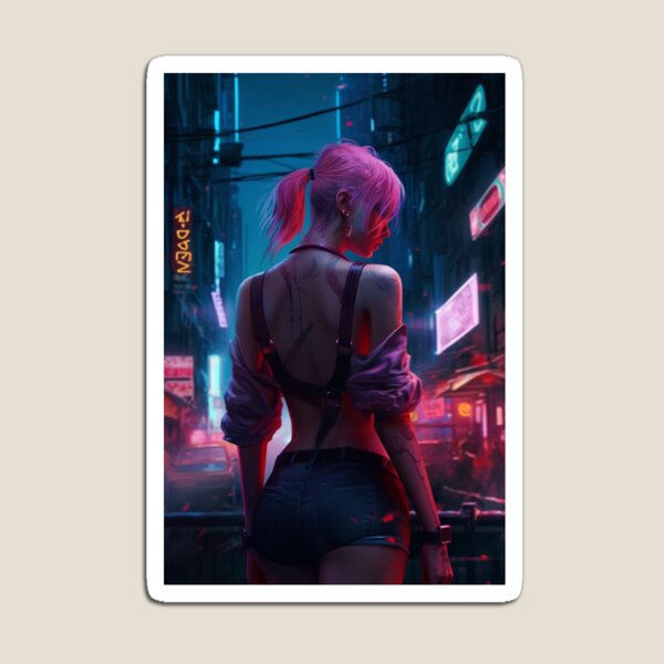 Item preview, Cyberpunk Girl Pinup Poster style, anime, painted strokes designed and sold by RubberSoulGoods.