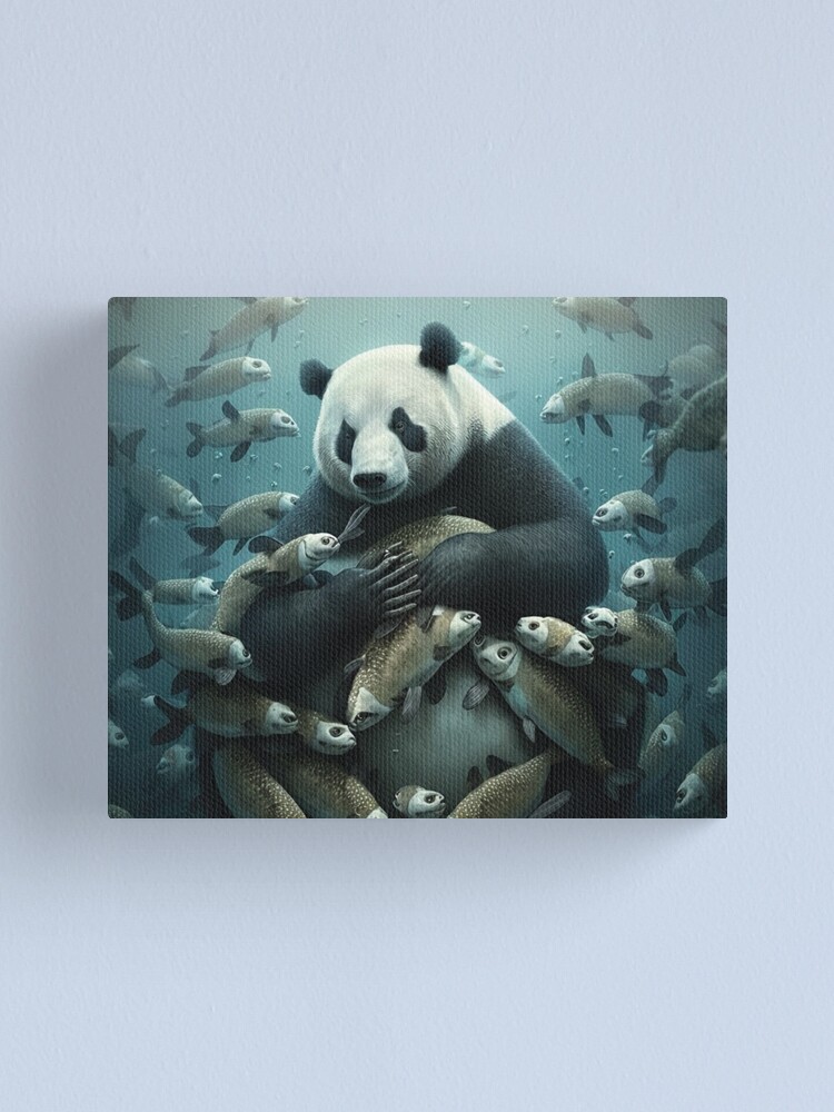 A Really Large Panda with Hands Full of Fish Canvas Print for