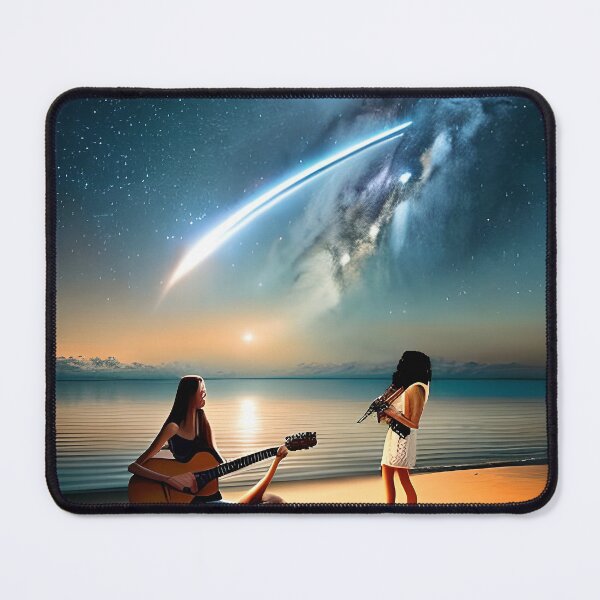 Aperçu de l'œuvre Deux chanteuses avec guitare sous un ciel étoilé en bord de mer créée et vendue par Chancedazur.