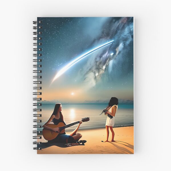 Aperçu de l'œuvre Deux chanteuses avec guitare sous un ciel étoilé en bord de mer créée et vendue par Chancedazur.
