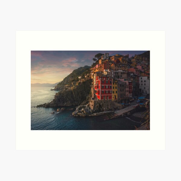 Riomaggiore fishing village at sunset. Cinque Terre, Italy Art Print