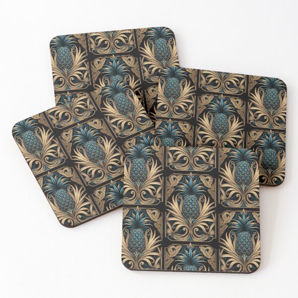 Item preview, Art Deco Exotic Pineapple Pattern Turquoise Teal Gold  designed and sold by artsandsoul.
