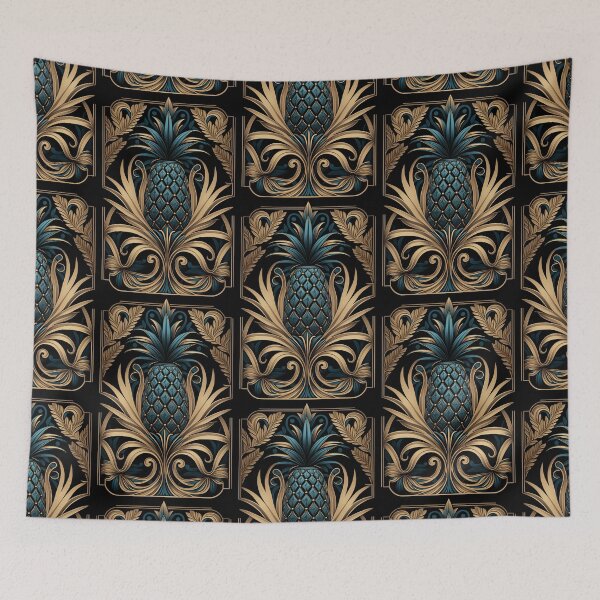 Item preview, Art Deco Exotic Pineapple Pattern Turquoise Teal Gold  designed and sold by artsandsoul.