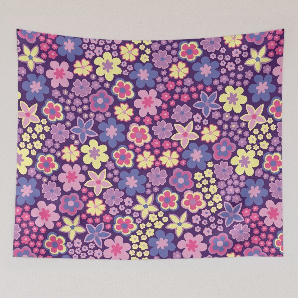 Item preview, Purple 60s retro flower power, retro purpl, pink, pastel yellow, 60s groovy pattern, hippie flowers designed and sold by blomastudios.