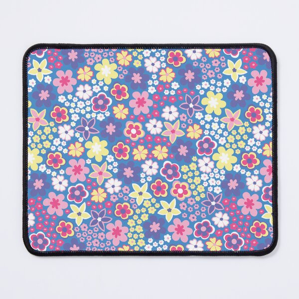 Item preview, Blue Pastel 60s retro flower power, purple, pink, pastel yellow, 60s groovy pattern, hippie flowers designed and sold by blomastudios.