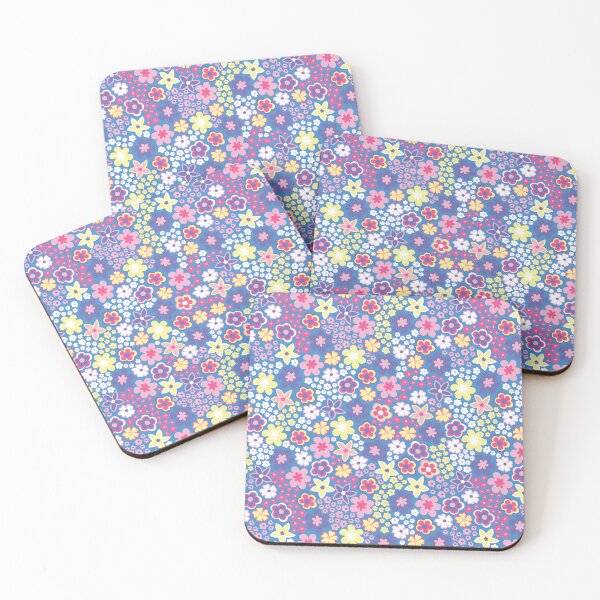Item preview, Blue Pastel 60s retro flower power, purple, pink, pastel yellow, 60s groovy pattern, hippie flowers designed and sold by blomastudios.
