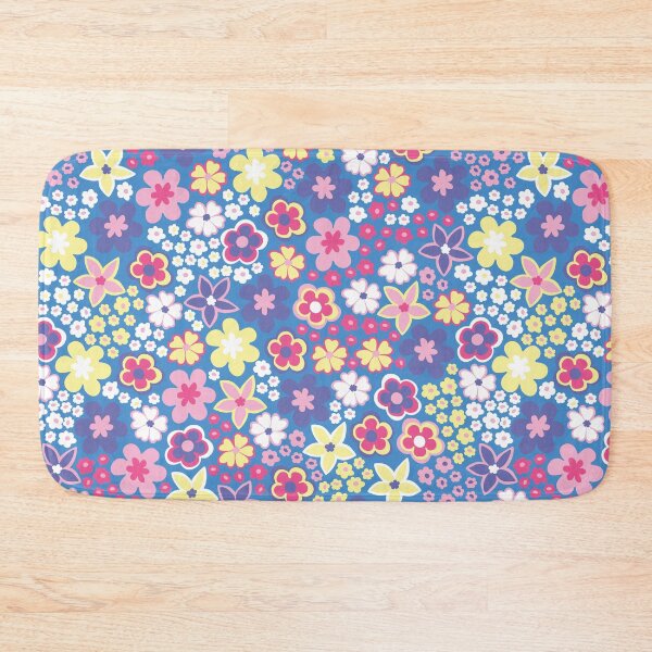 Item preview, Blue Pastel 60s retro flower power, purple, pink, pastel yellow, 60s groovy pattern, hippie flowers designed and sold by blomastudios.