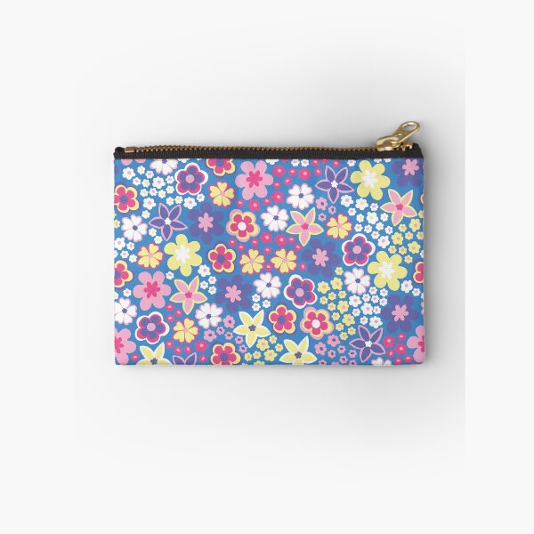 Item preview, Blue Pastel 60s retro flower power, purple, pink, pastel yellow, 60s groovy pattern, hippie flowers designed and sold by blomastudios.