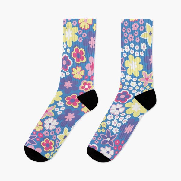 Item preview, Blue Pastel 60s retro flower power, purple, pink, pastel yellow, 60s groovy pattern, hippie flowers designed and sold by blomastudios.