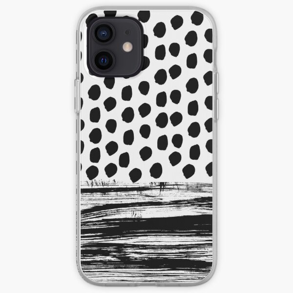 Zoe - Black and white dots, stripes, painted, painterly, hand-drawn, bw, monochrome trendy design iPhone Soft Case