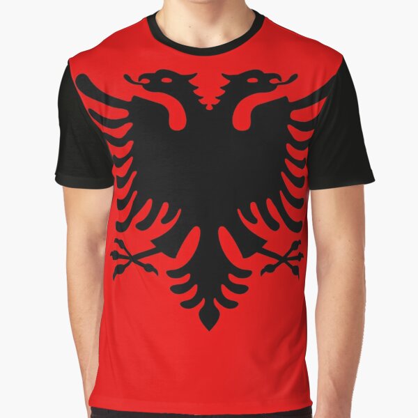 T-shirt con bandiera albania grifone albania banner shqip griffin uomo