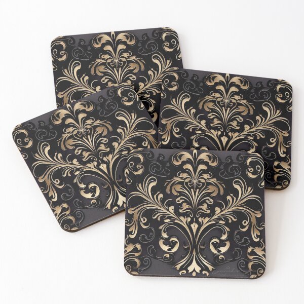 Artikelvorschau, Black Artistic Victorian Organic Hollywood Regency Pattern Digital Painting entworfen und verkauft von CodeAndColors.