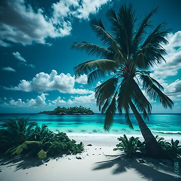 turquoise sea beach white sand palm tree clouds island chill Poster for  Sale by PodgaiaDesigns | Redbubble