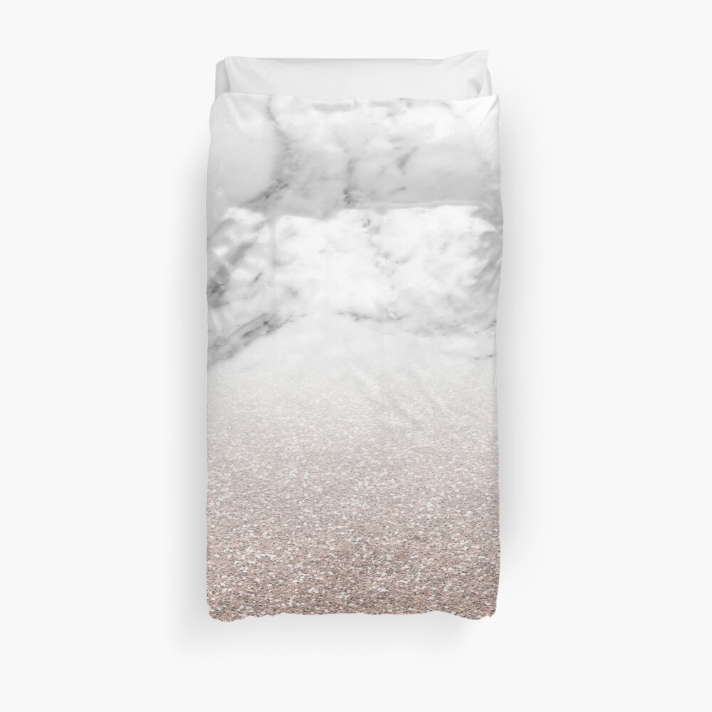 Rose gold glitter on marble Duvet Cover