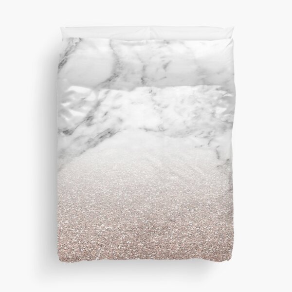 Rose gold glitter on marble Duvet Cover