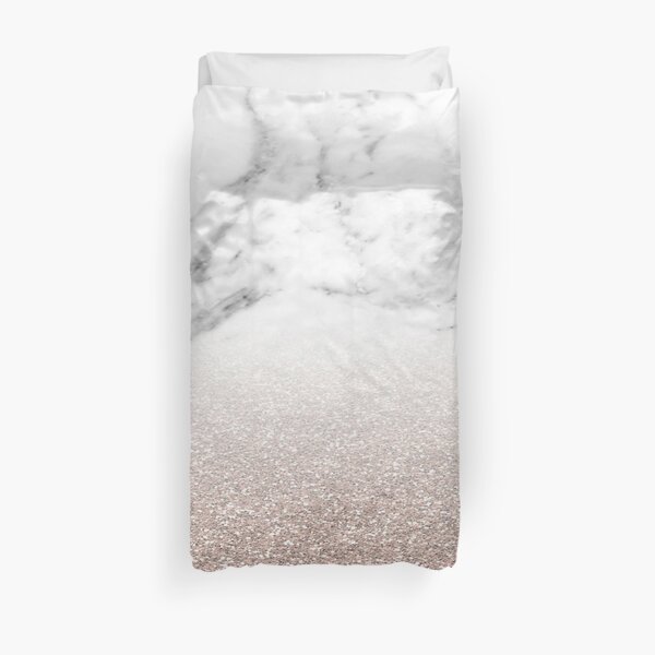 Paillettes en or rose sur marbre Housse de couette