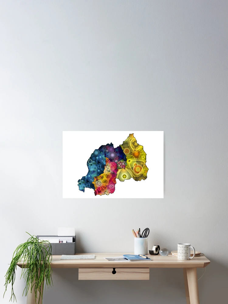 Thumbnail 2 of 3, Poster, Spirograph Patterned Rwanda Provinces Map designed and sold by RachelEDesigns.