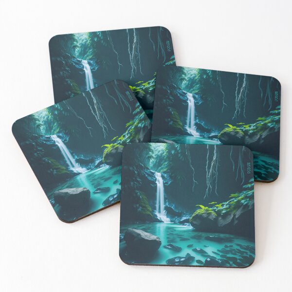 Item preview, turquoise jungle river waterfall designed and sold by PodgaiaDesigns.
