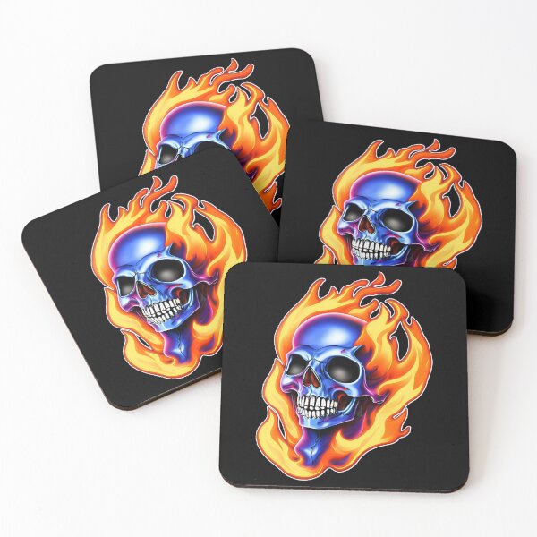 Item preview, Flaming Blue Metallic Skull  designed and sold by TheRebelThreads.