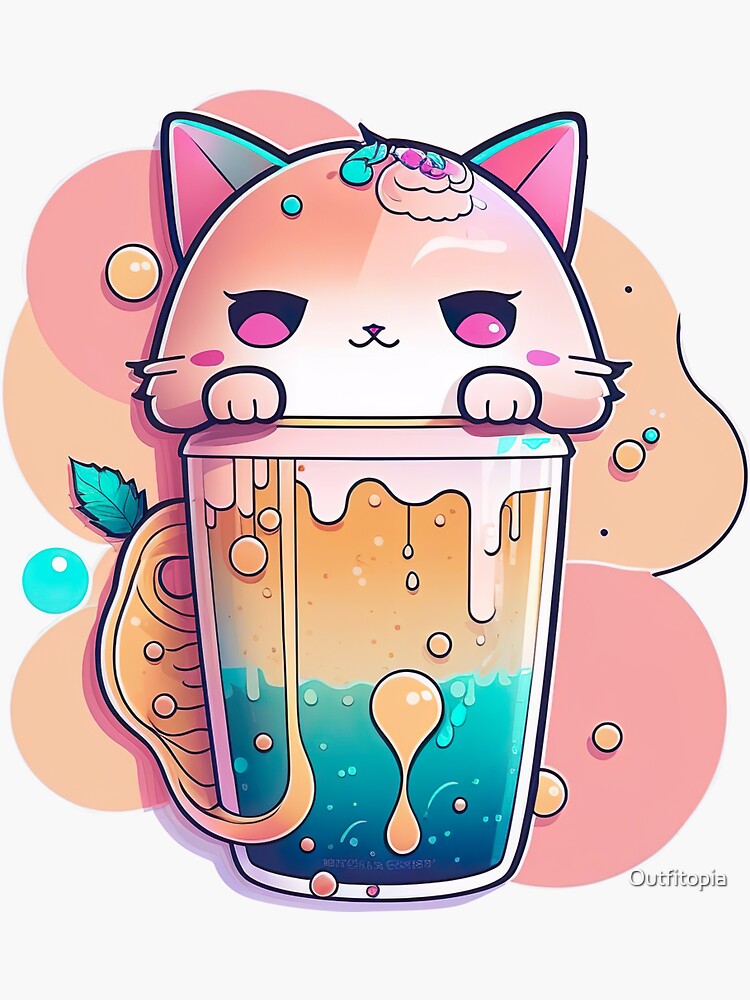 Kawaii Cat Bubble Tea Sticker