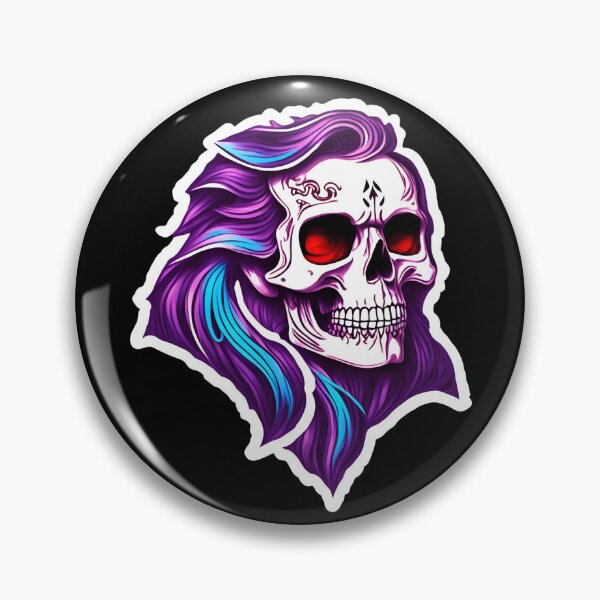 Item preview, Colourful Purple & Blue Skull With Flowing Mullet designed and sold by TheRebelThreads.