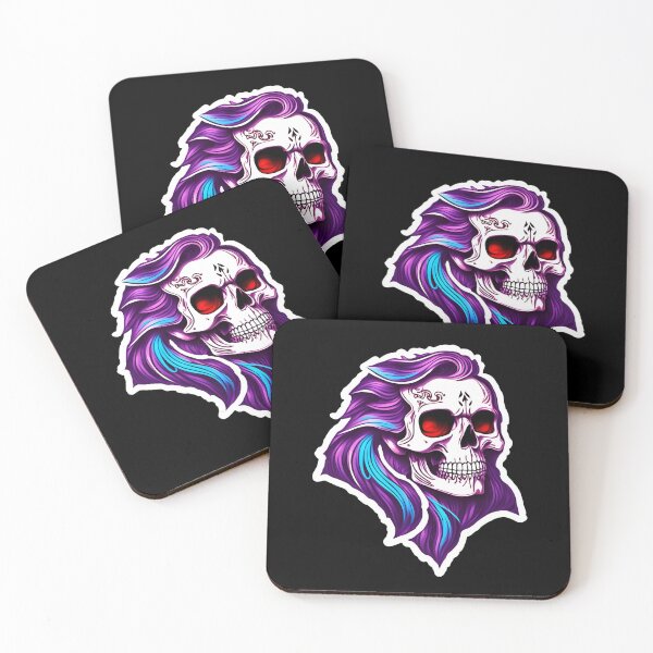 Item preview, Colourful Purple & Blue Skull With Flowing Mullet designed and sold by TheRebelThreads.