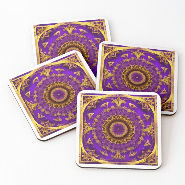 Item preview, Mandala Flower Gold Purple Pink Golden Frame Mandala Purple Pink - Mandalas designed and sold by internlvisions.