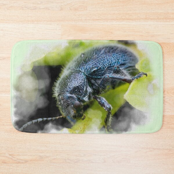 Item preview, A watercolour version of a metallic blue leaf beetle! (Trichochrysea hirta) relaxing on the petiole  designed and sold by AvonPerception.
