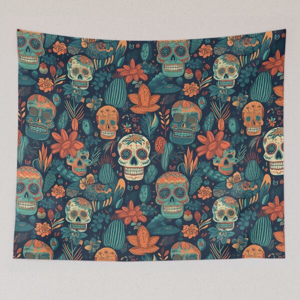 Item preview, Colorful Cinco de Mayo pattern with skulls, cactus and plants designed and sold by Branjos.