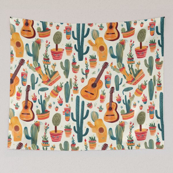 Item preview, Cinco de Mayo pattern with guitars, cactus and plants designed and sold by Branjos.